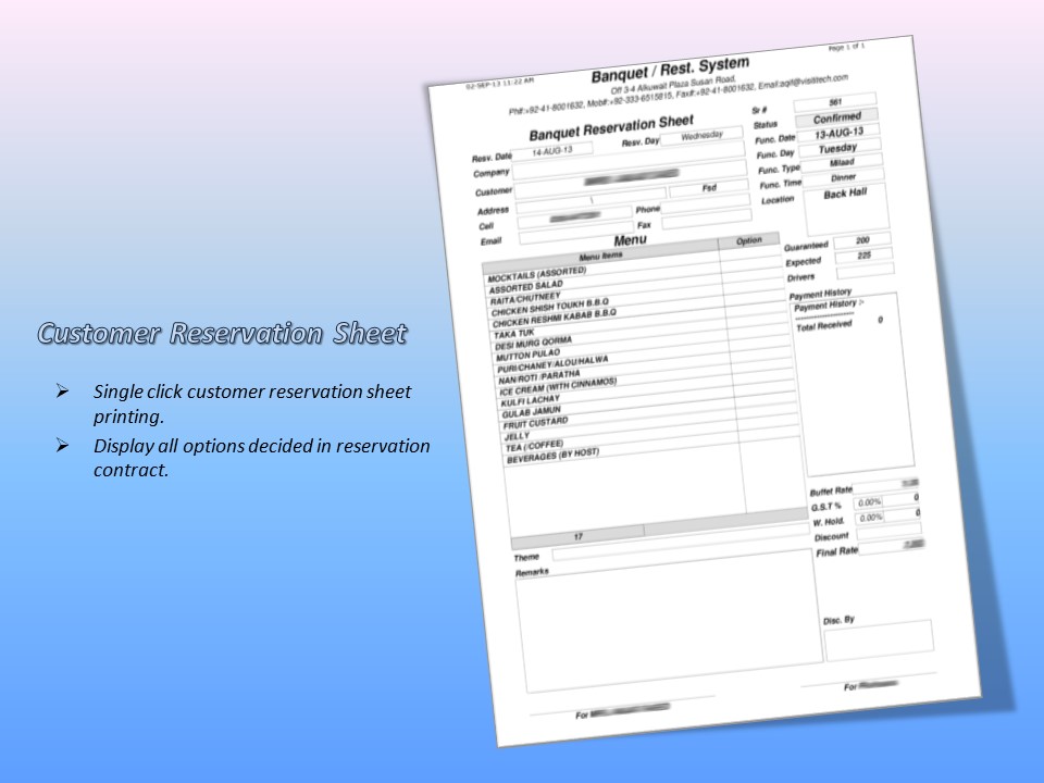 Customer Sheet